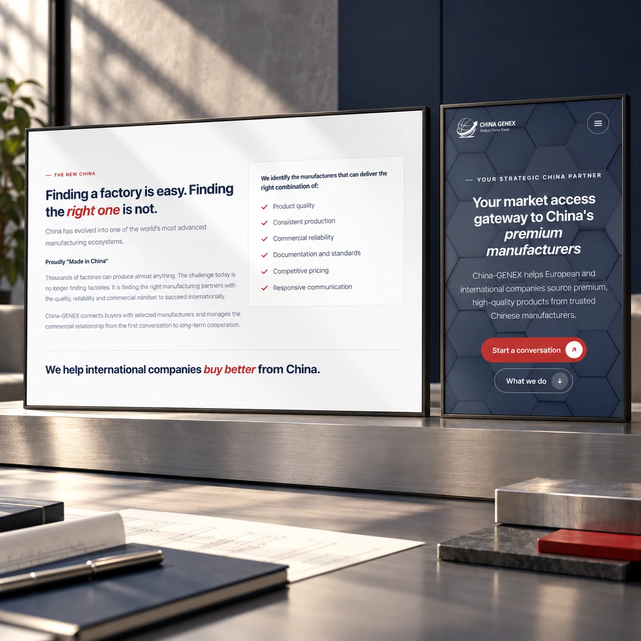 China GENEX website presented in an art-directed mockup