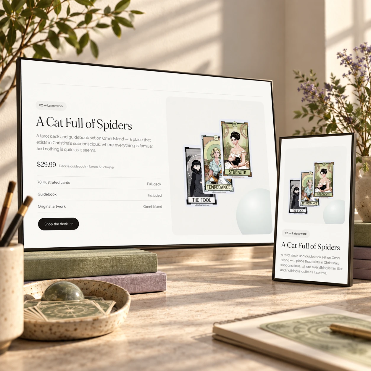 Christina Ricci website presented in an art-directed mockup