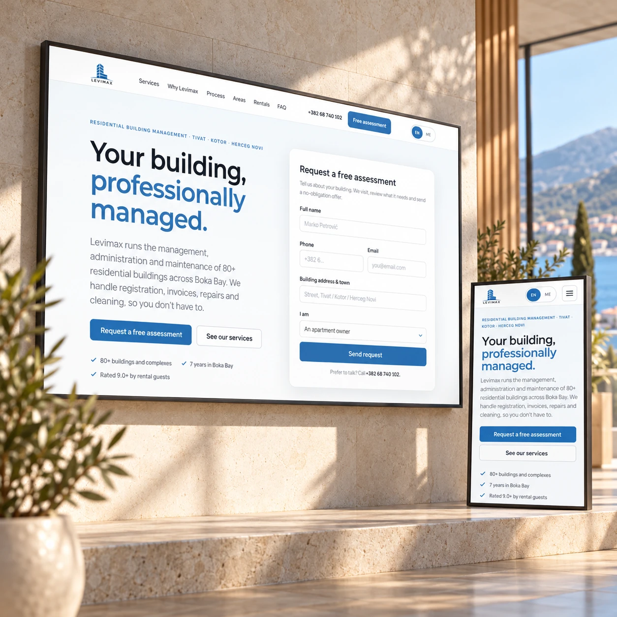 Levimax website presented in an art-directed mockup